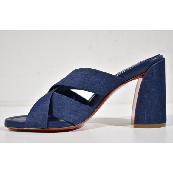 Christian Louboutin Disco Club 85 Blue Denim Backless Mule Sandal Heel 38.5 - Picture 6 of 9